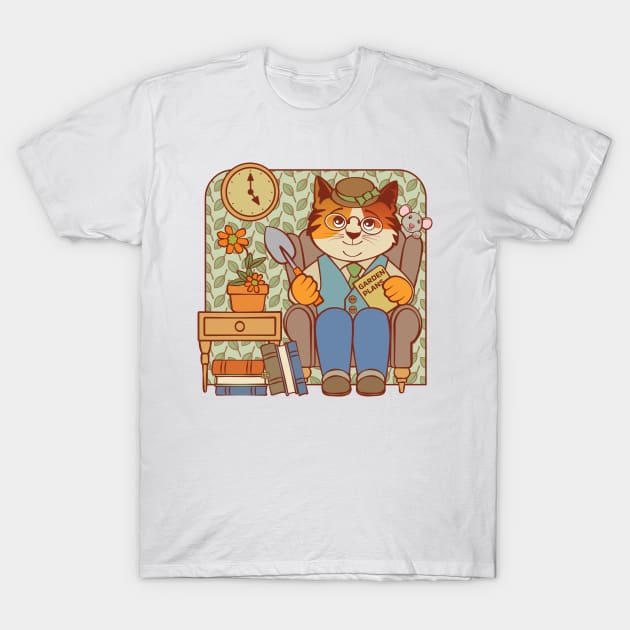 Armchair Gardener Cat and Mouse T-Shirt by Sue Cervenka